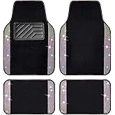 CAR PASS Iridescent Bling Rhinestones Diamond Car Floor Mats Waterproof, Anti-Slip PVC Heel Pad, Universal for Automotive SUV,Sedan,Van,4pcs Girl Women Lady Sparkly Shining Multicolor Colorful Crystal