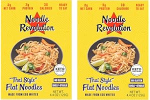 PURE TRADITIONS Noodle Revolution Thai Style Flat Noodles. Keto Certified, Made from Egg Whites. Just 2 net carbs per serving. Amazing Texture. 4.4 oz (125g). (2 Pack)