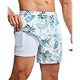 Gleeease Mens Swim Trunks with Compression Lined Short Bathing Suits for Men 5 Inch Inseam Liner Men's Swimming Trunk