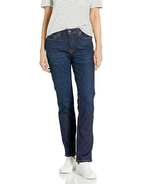 AMAZON ESSENTIALS WOMEN’S JEANS, MID RISE STRAIGHT LEG STYLE, DARK WASH, SLIM FIT