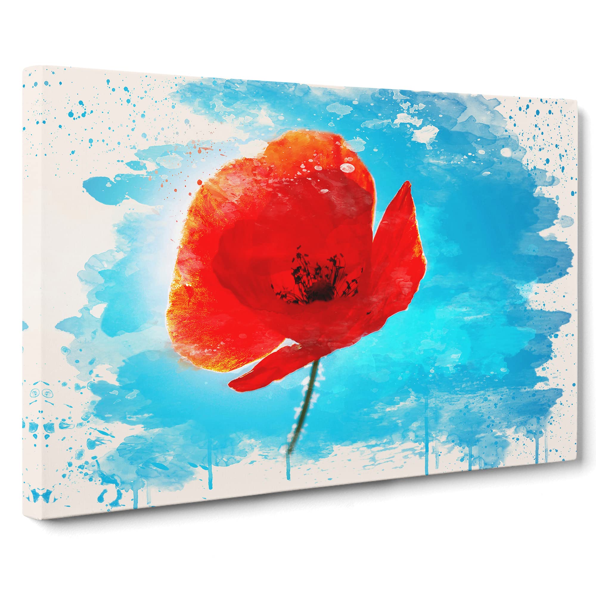Red PModern OPpy Flower No.1 Modern FC Canvas Print | Gallery Wrapped 30mm Frame Wall Art | 20x14 inches | Ready to Hang | Modern Floral Picture | Living Room Bedroom Lounge Office