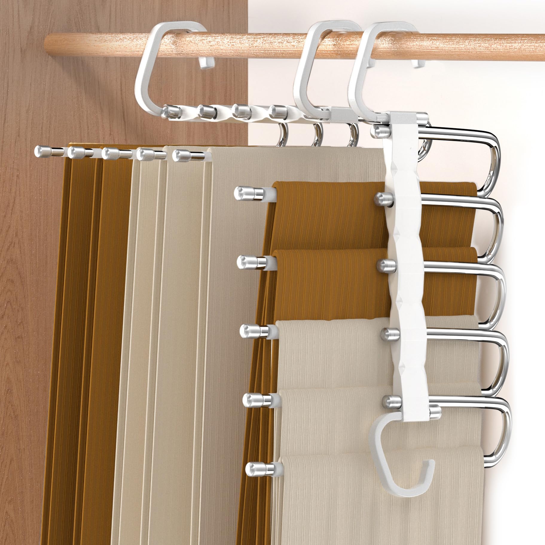 Photo 1 of Pant Hangers Space Saving for Jeans - No Wrinkle, Stainless Steel Metal Hanger with Plastic Hook - Closet Organizer for Legging Trousers Scarf Skirts, Dorm Room Essentials for Girls & Guys, 1 Pack