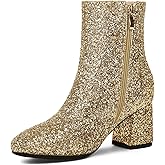 Women Sparkly Ankle Boots Sequin Glitter Booties Chunky High Heels Gold US9.5 EU40