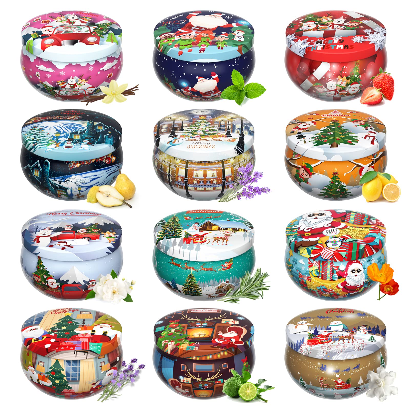 Scented Candles Set Gifts for Women,12Pcs Gift Boxed Primevolve 2.5OZ Natural Soy Wax, Portable Travel Tin, Christmas Scented Candle Set Gift for Mum Womens Gifts for her