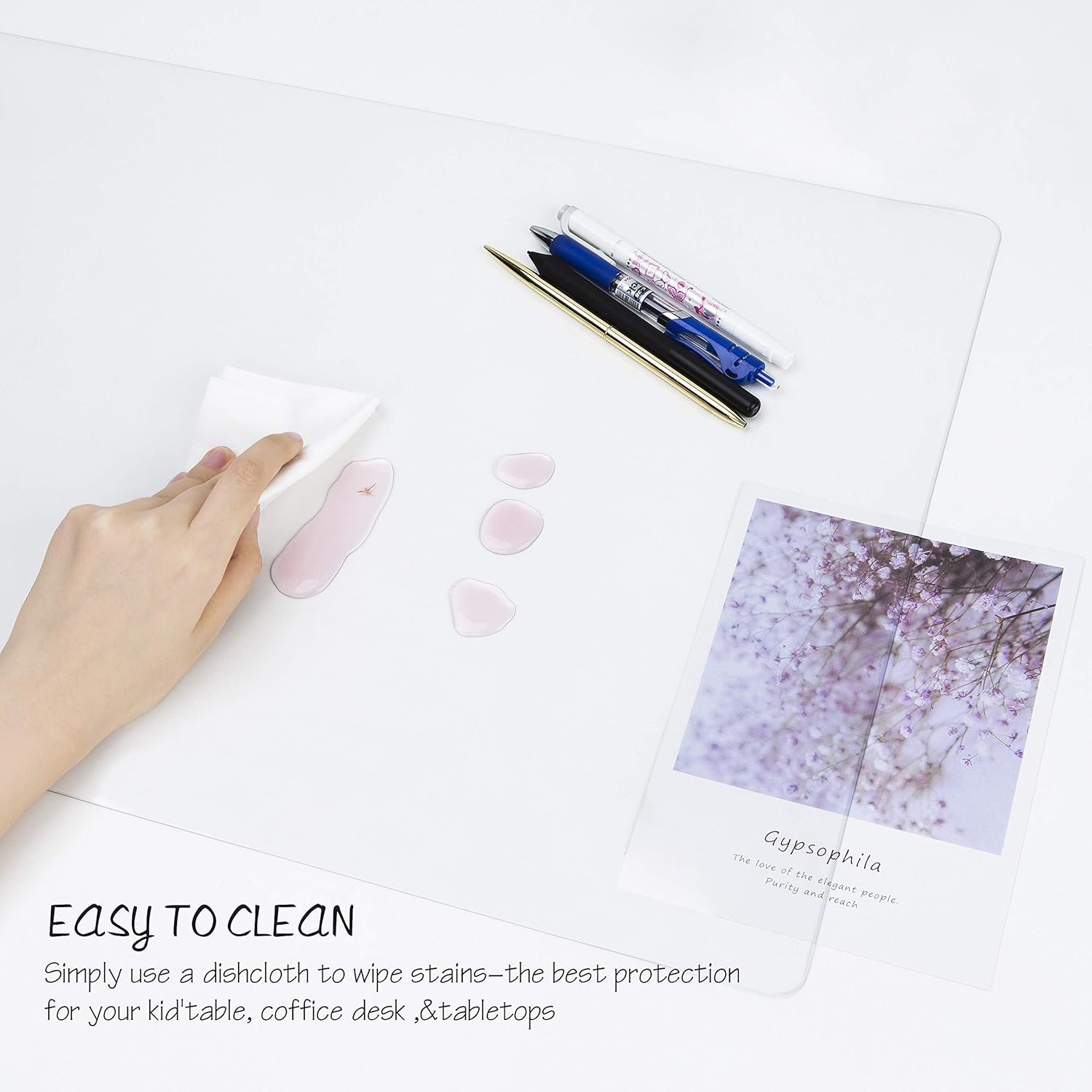 Clear Writing Desk Pad, Heat Resistant Waterproof PVC Round Edge Durable Desk Protect Mat, Anti-Static Writing Mat-31.5’’x15.7” Table Protector : Office Products