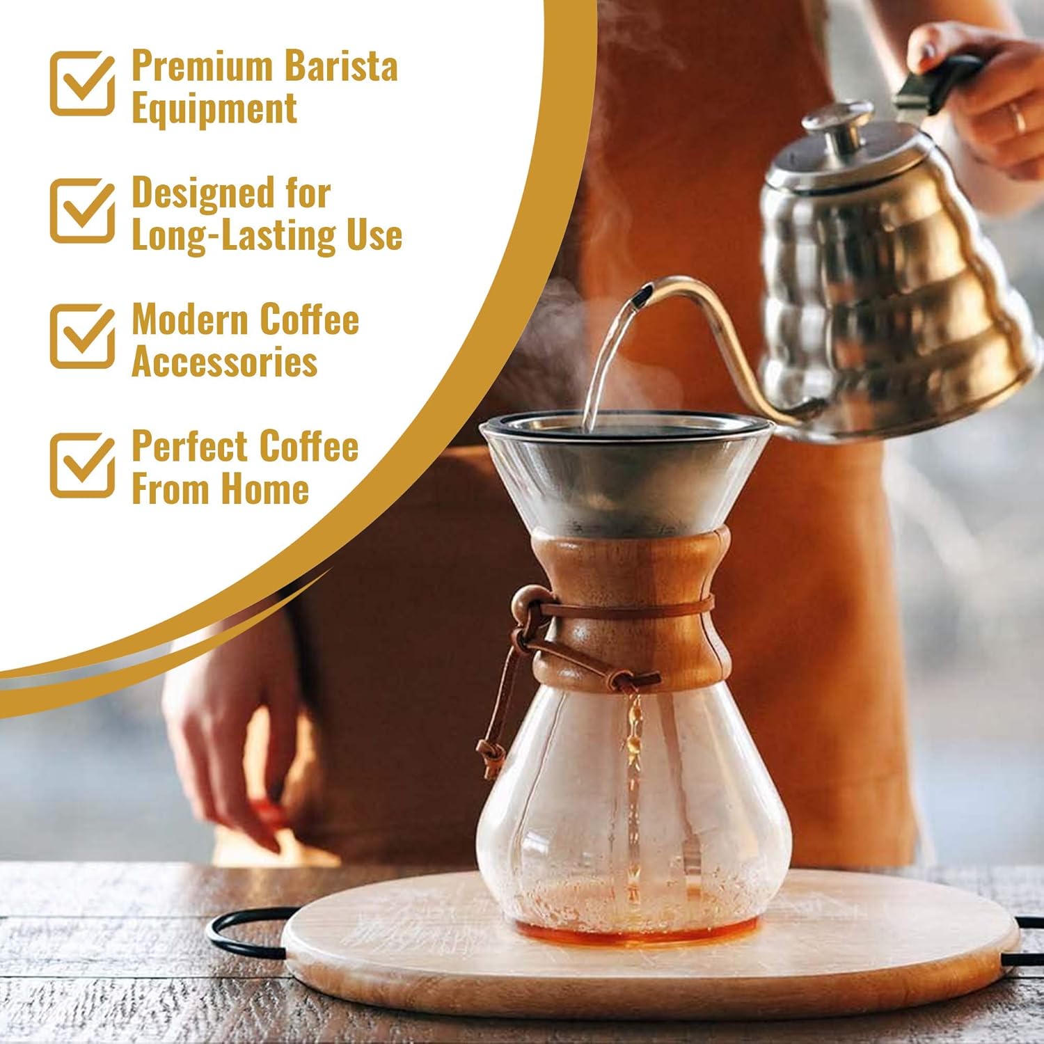 Barista Warrior Compatible for Hario V60 & Chemex Pour Over Coffee Filters - Reusable Stainless Steel- Best Coffee Maker and Bar Accessories (Copper Coated): Kitchen & Dining