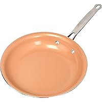 Red Copper 10 inch Pan by BulbHead Ceramic Copper Infused Non-Stick Fry Pan Skillet Scratch Resistant Without PFOA and…