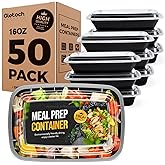 Glotoch 50-Pack Meal Prep Containers with Lids (16oz) - Airtight Leakproof Food Storage Containers - Reusable BPA-Free Plastic Containers - Stackable Bento Lunch Boxes