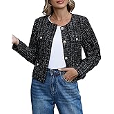 YEXPINE Cropped Tweed Blazer Jackets for Women Elegant Slim Collarless Business Casual Outfits