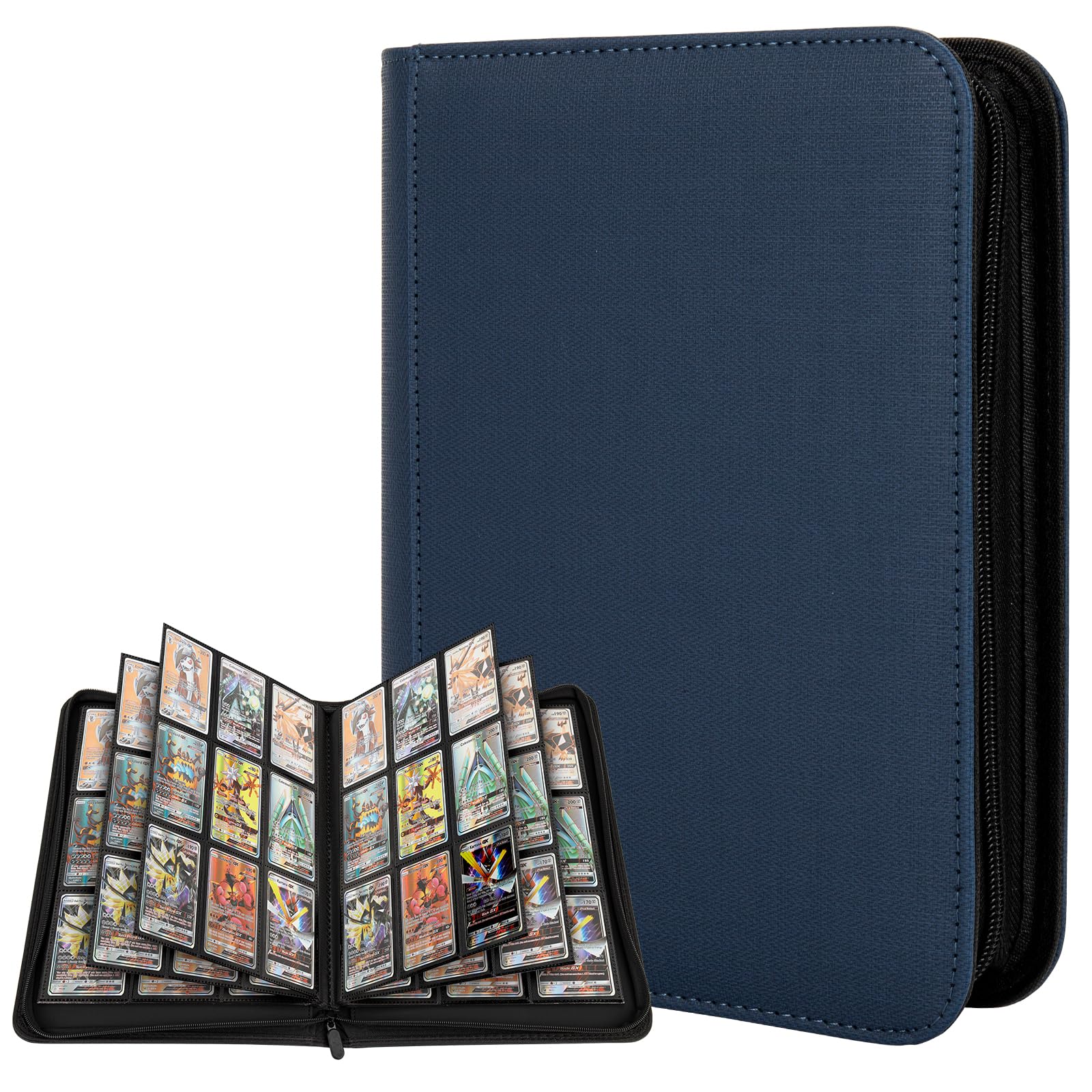 TAOPE Trading Card Binder with Sleeves, Zip Binder - 9 Pocket with 20 Double-Sided Pages for 360 Side-Loading Slot Trading Card Album Folder, for Collectible and Trading Card Games - Blue