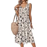 Zeagoo Women Summer Casual Dresses 2026 Sleeveless Midi Pleated Tank Sundress with Pockets V Neck A Line Swing Tshirt Dress
