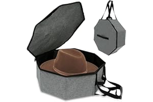Cowboy Hat Storage Box with Hardboard Support Hexagon Foldable Hats Organizer Container with zippers and Hanging Strap for Me