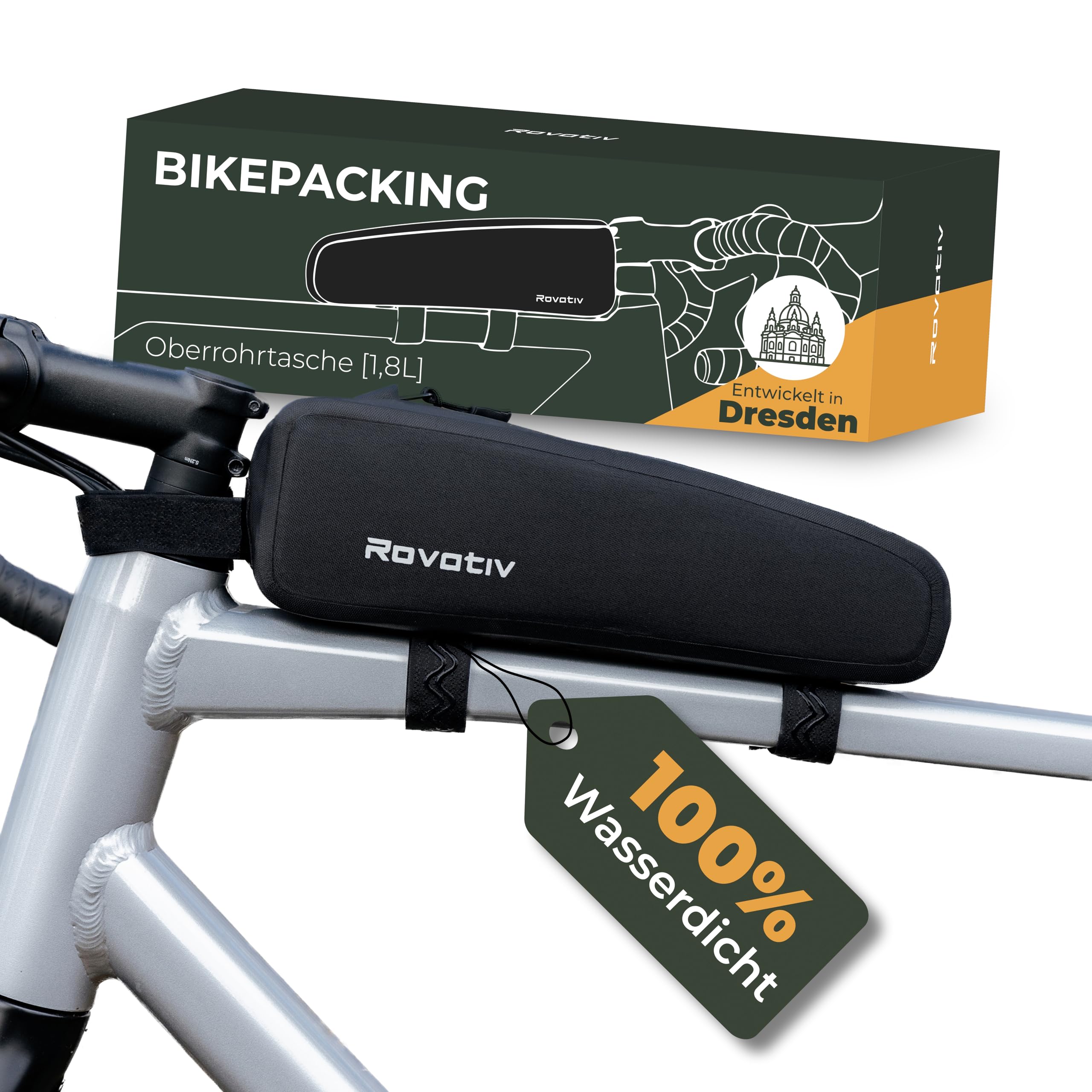 Rovativ® - Bikepacking Oberrohrtasche [1,8L] 100% Wasserdicht