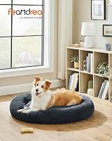 Feandrea Donut Dog Bed 100 cm Dark Grey Soft Plush Removable Cover view 2