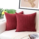 Thmyo Pack of 2 Corduroy Soft Decorative Throw Pillow Covers Striped Square Cushion Cases Christmas Burgundy Pillowcases for Sofa Couch Bed Chair Home Farmhouse Decoration,18x18 inch/45x45 cm