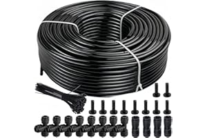 TBPA 1/4in. Drip Irrigation Tubing - 200FT Drip Line Irrigation System Parts for Garden(Includes 1/4" Straight Connector, Ends, T Connectors, Cable Zip Ties)