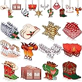LIUBUJINGYING 36 Pcs Western Christmas Ornaments Cowboy Christmas Tree Ornaments Wooden Hat Boot Cactus Horse Cattle Hanging Decorations Western Theme Party Decor for Shelf Table Tree Party Indoor