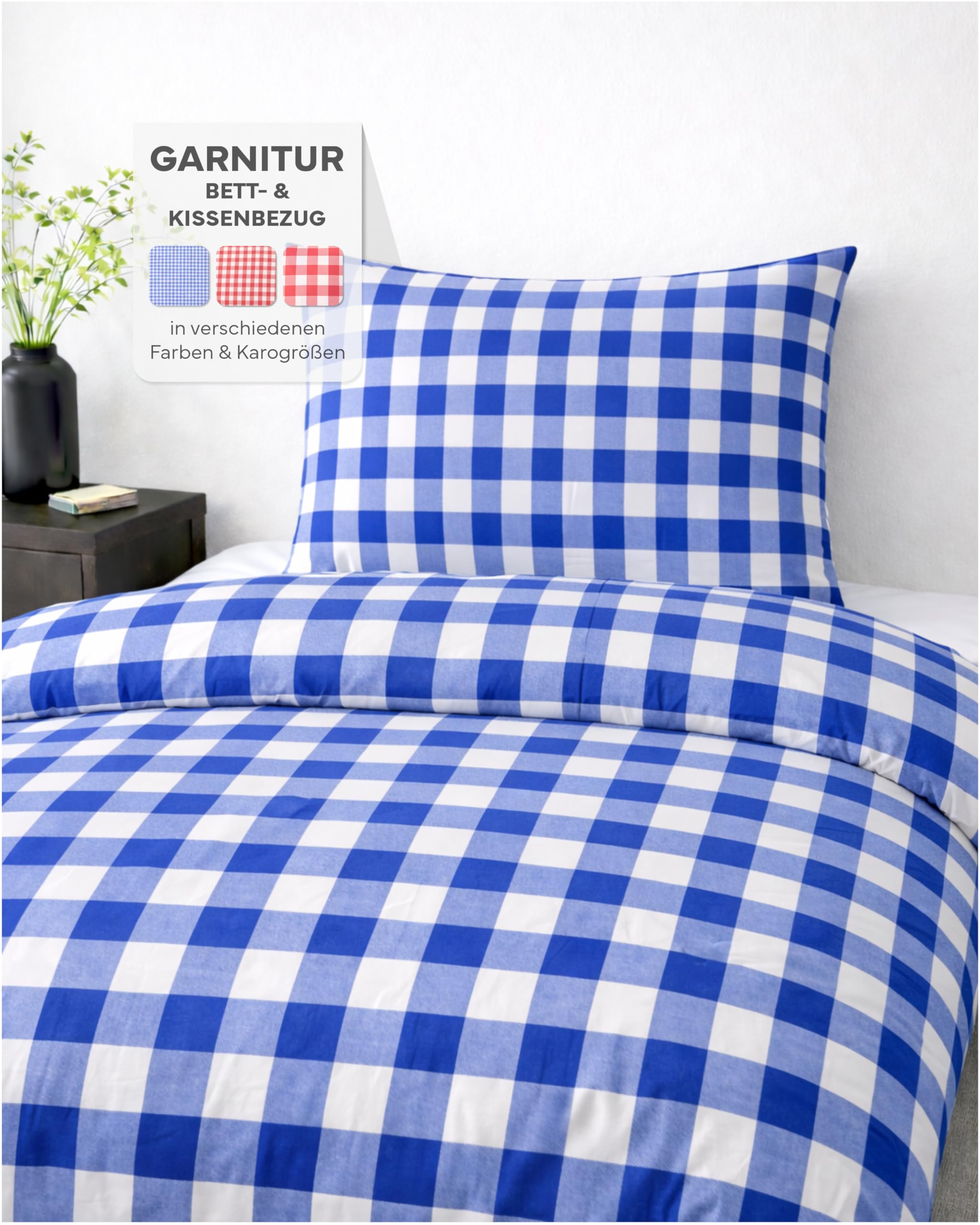 TextilDepot24 Bed Linen Country House Checked Blue Farmers Bed Set 155 x 220 cm + 80 x 80 cm 20 mm Checked