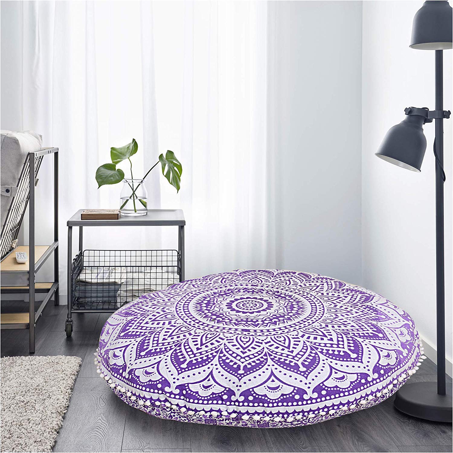 Radhykrishnafashions Indian 32" Large Hippie Mandala Floor Pillow Cover Cushion Cover Round Bohemian Yoga Decor Floor Cushion Case (Purple Ombra)