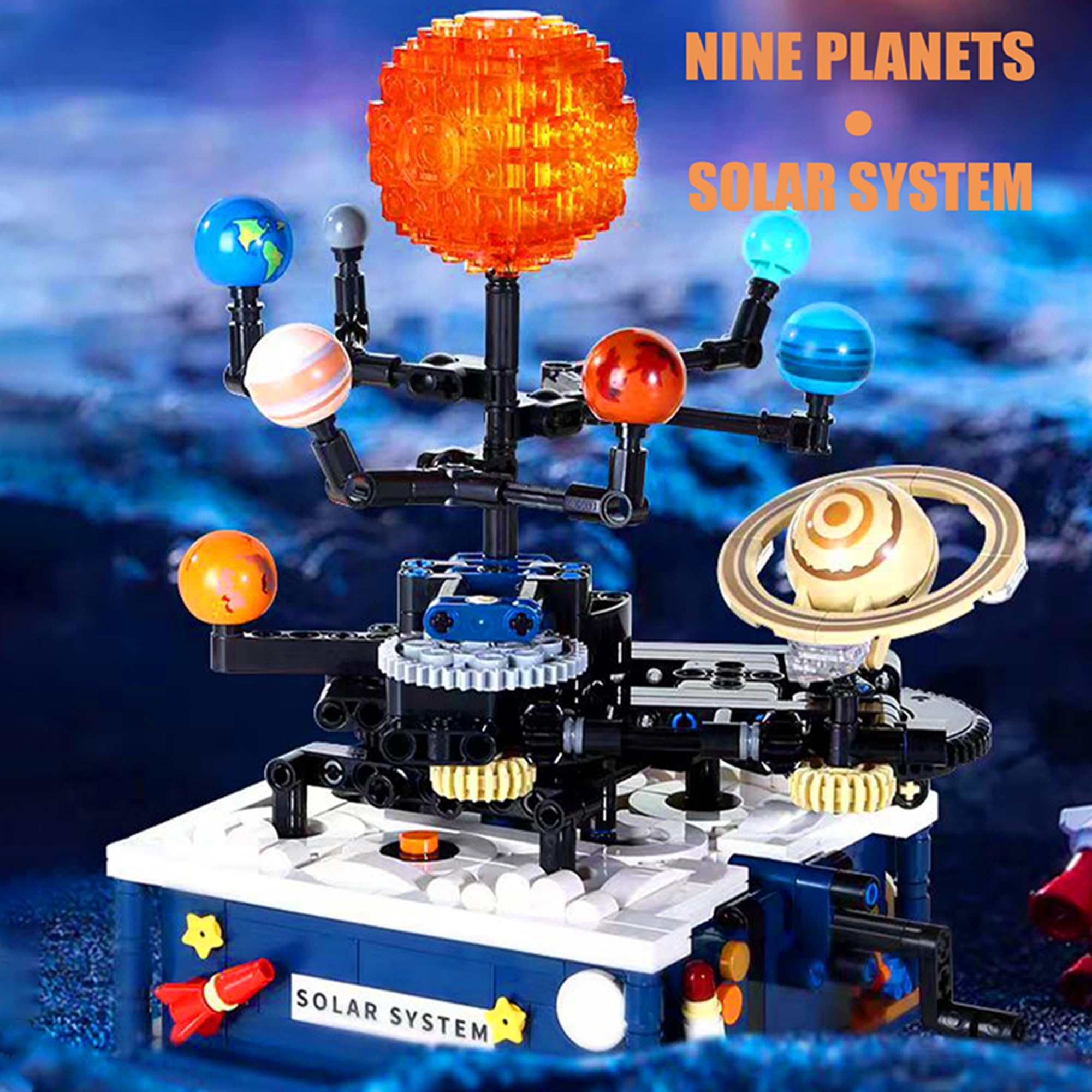 Solar System Building Kit with Lights - Spinning Space Exploration Building Toys - 775PCS with 9 Planets and Rocket Kits, Science Astronomy Educational Gift for Boys and Girls for Kids 8+ Years