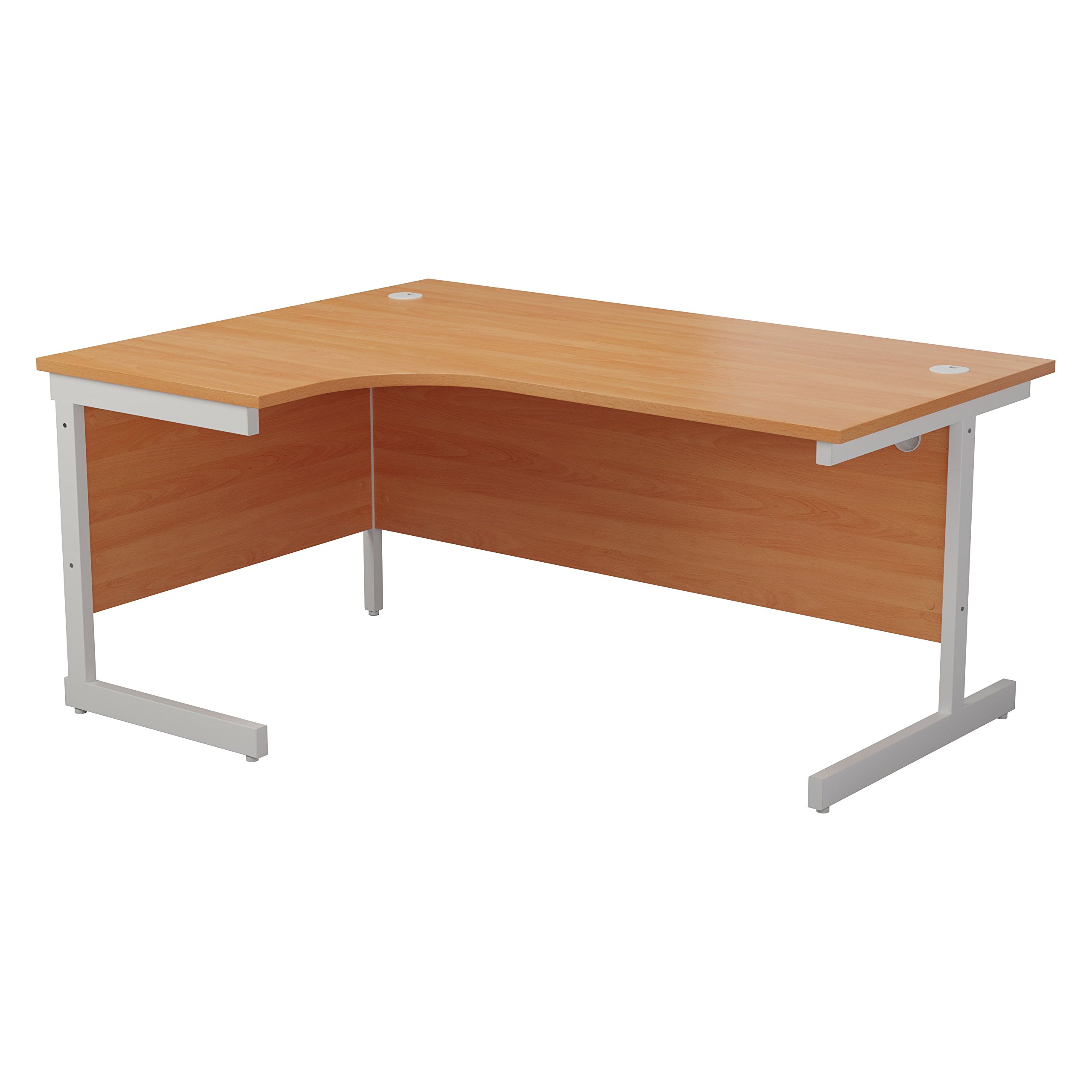 Office Hippo Heavy Duty Office Desk, Left Corner Desk, Strong & Reliable Workstation, Office Table With Integrated Cable Ports, PC Desk For Office or Home - Beech Top / White Frame