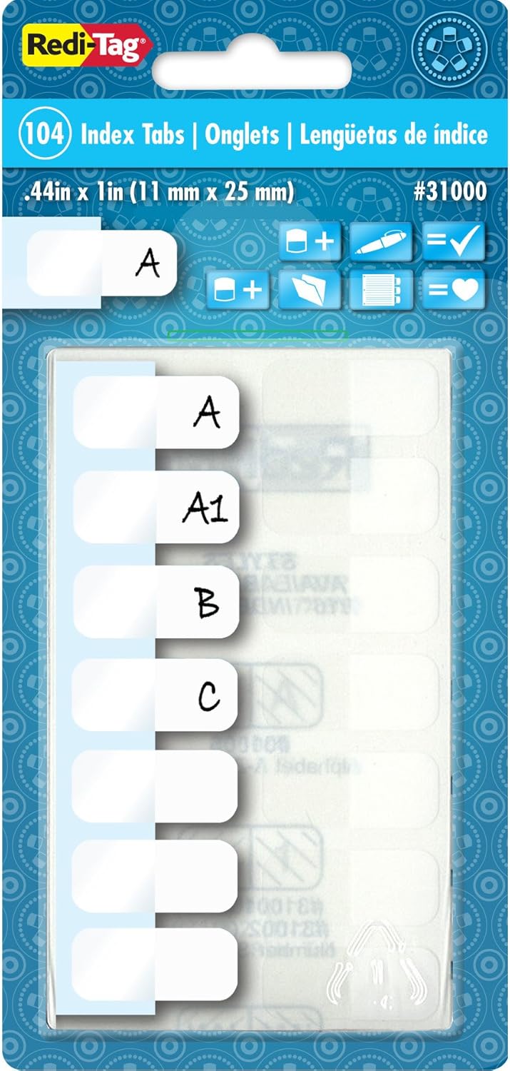 Redi-Tag Write-On Index Tabs, Permanent Adhesive, 7/16 x 1, 416 Tabs per Pack, White, Bulk 1-Pack (31010) : Office Products