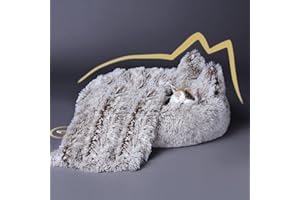 Lazy Rabbit Upgrade Cat Dog Bed+Blanket |Calming and Cozy Cat Bed for Indoor Cats | Large Fluffy & Warming Cat Beds | Washable, Plush Beds & Furniture | Donut-Shaped,Gradual Brown Color, 20inch