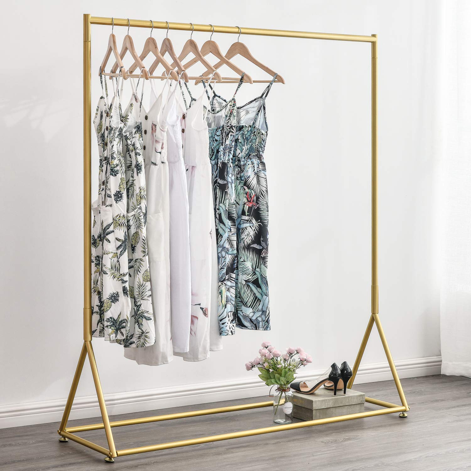 Photo 1 of ***MISSING HARDWARE***
BOSURU Gold Pipe Clothing Racks Freestanding, Modern Metal Clothes Rack Heavy Duty, Easy Assemble Clothing Rack for Hanging Boutiques and Bedroom 59" L
