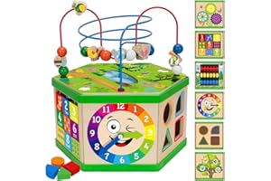 V-Opitos Learning Toys for Toddler 1+ Years Old, 7 in 1 Wooden Activity Cube, Montessori Early Educational Toys for Baby, 12-18 Months, Ideal First Birthday Gifts for Kids Boys