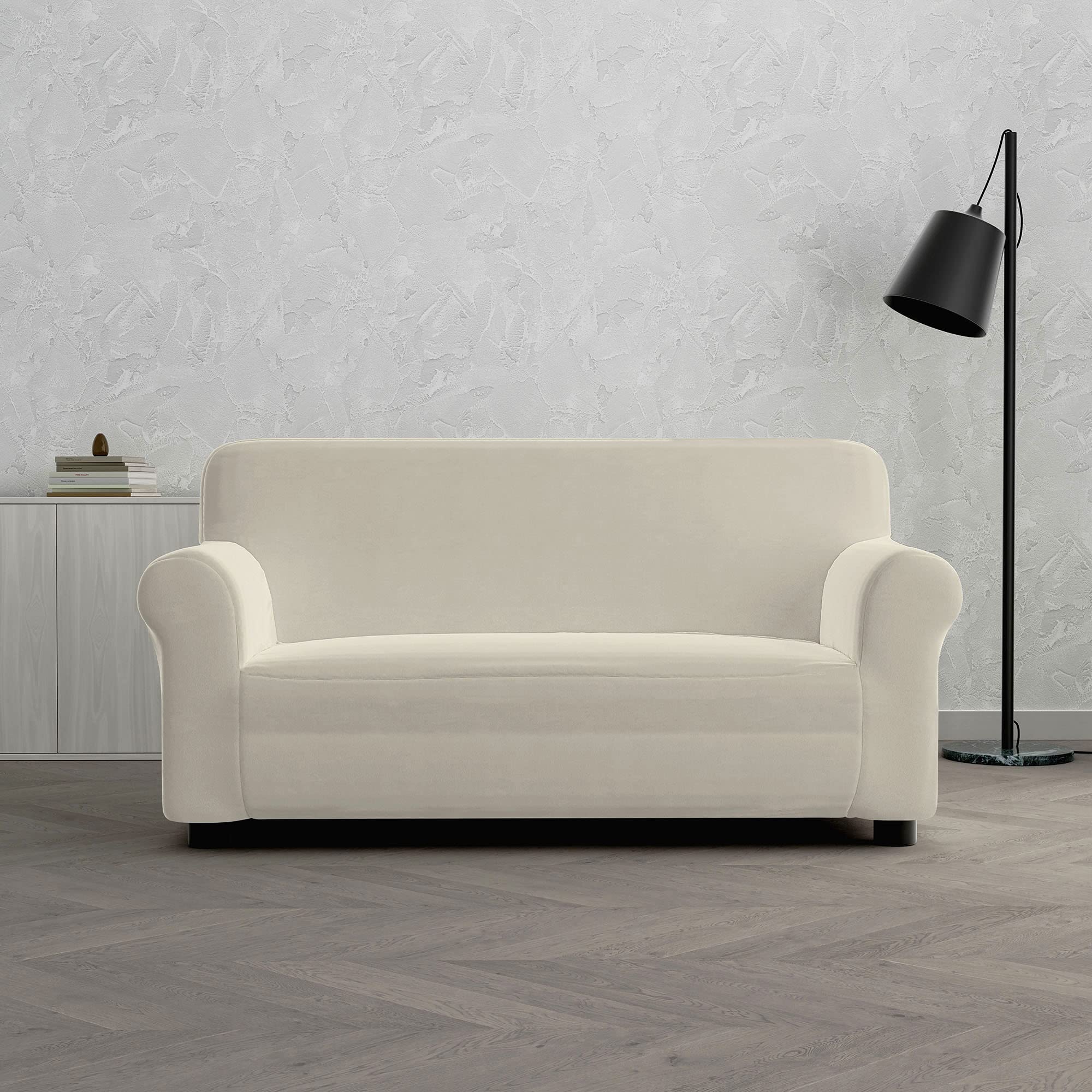 Italian Bed Linen Dahlia elastic sofa cover, 92% Polyester + 8% Elastane, Cream, 2 PLACES