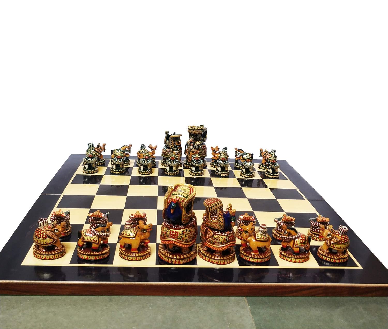 Wooden Chess Set Hand Painted Chess Set Elephant Theme