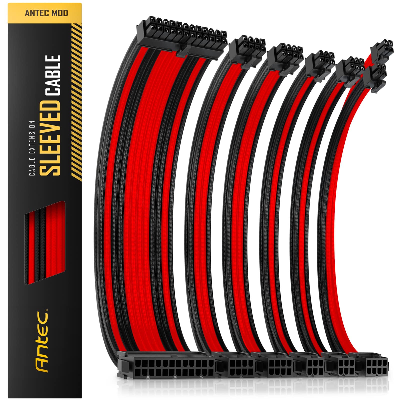 Antec Sleeved Cable - Power Supply Cable Extension Kit with Extra-Sleeved 24 PIN 8PIN 6PIN 4+4 PIN with Combs- Red (11.8inch/30cm)