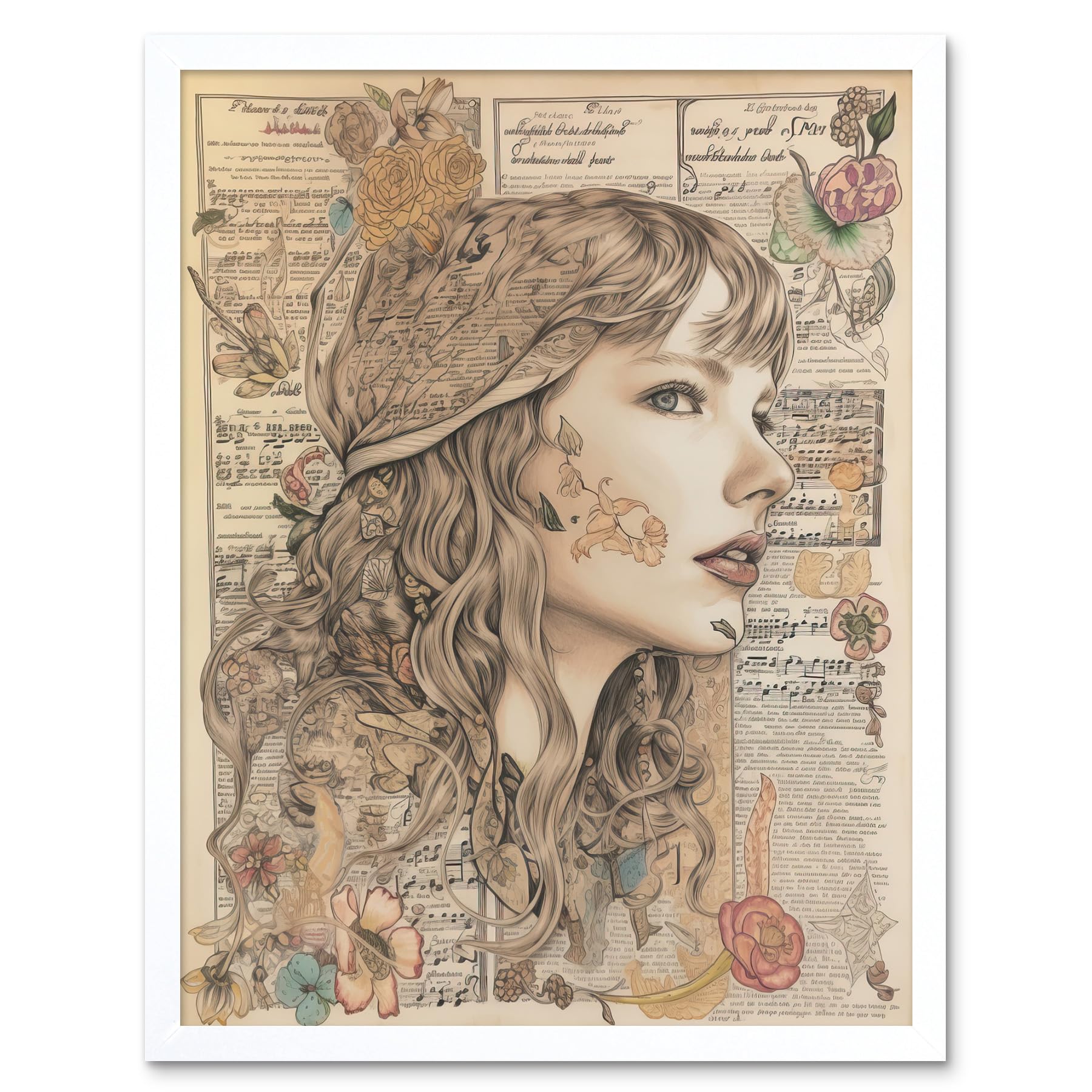 Artery8 Upcycled Music Book Page Singer Portrait Illustration Art Print Framed Poster Wall Decor 12x16 inch