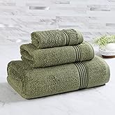 Superior Egyptian Cotton 3-Piece Towel Set, Assorted Towels, Home Bathroom, Master, Guest Bath, Decor Essentials, Includes 1 Bath, 1 Hand, 1 Face Towel/Washcloth, Quick Dry, Absorbent, Forest Green