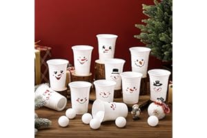 Leitee 22 Pcs Christmas Game Supplies Set Includes 16 oz Beer Cups with 8 Balls Set Christmas Party Games for Xmas House Party Favors Birthdays Holidays(White,Snowman)
