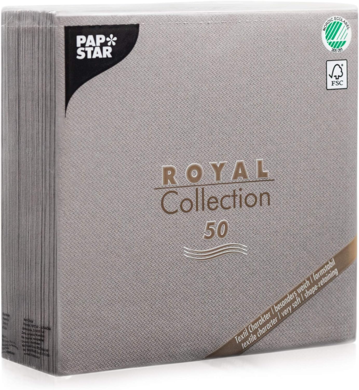 Papstar Royal Collection 10822 Serviettes with 1/4 Fold 40 x 40 cm Grey - 50 count (pack of 1)