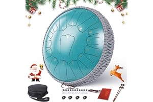 URBANVISTA Steel Tongue Drum, 13 Inches 15 Notes Tongue Drum, Rain Drum for Outside Garden, Rain Chime Chakra Drum, Hand Pan Musical Instrument Thanksgiving Gift for Adult Kids, for Meditation Yoga,Malachite