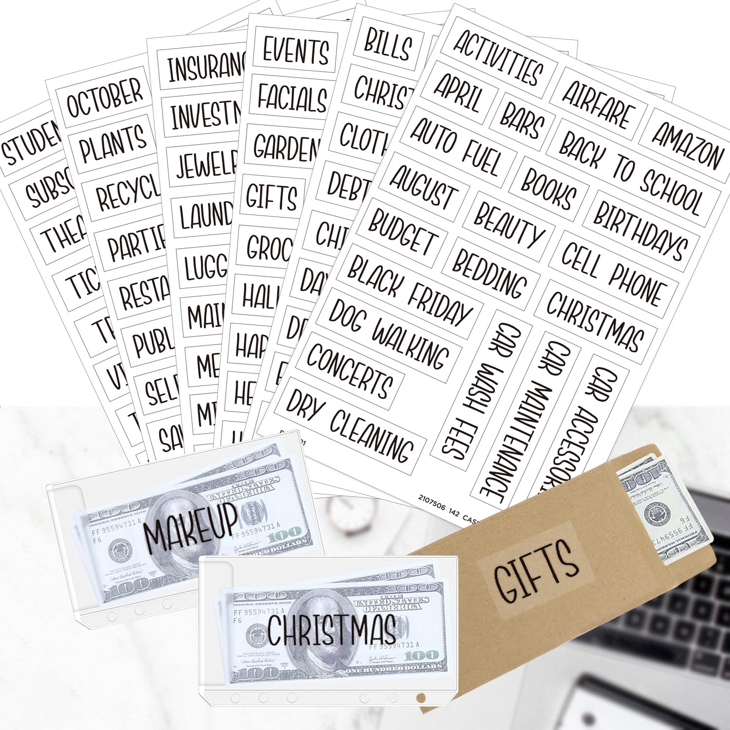 142 Budget Stickers for Cash Envelopes, A6 Budget Binder Labels, Budget Planner Vinyl Decals Money Organizer for Budgeting Saving Sinking Funds Daily Expenses