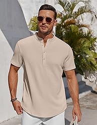 COOFANDY Men's Beach Henley Shirt Short Sleeve