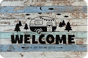 QSMX Welcome Camping Car Door Mat,16x24 Non-Slip Camping Doormat Bath Mat,Indoor Outdoor Mat,Vintage Entrance Rug for Front Door Kitchen Floor Bath Tub Bedroom,RV Travel Camper Accessories and Decor