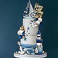 DRWATE Nautical Cake Topper Ship Lighthouse Blue White ball Cake Toppers Seagulls Anchor Rudder Cake Decorations for Nautical Theme Party Birthday Party Summer Ship Party Supplies (Style 01)