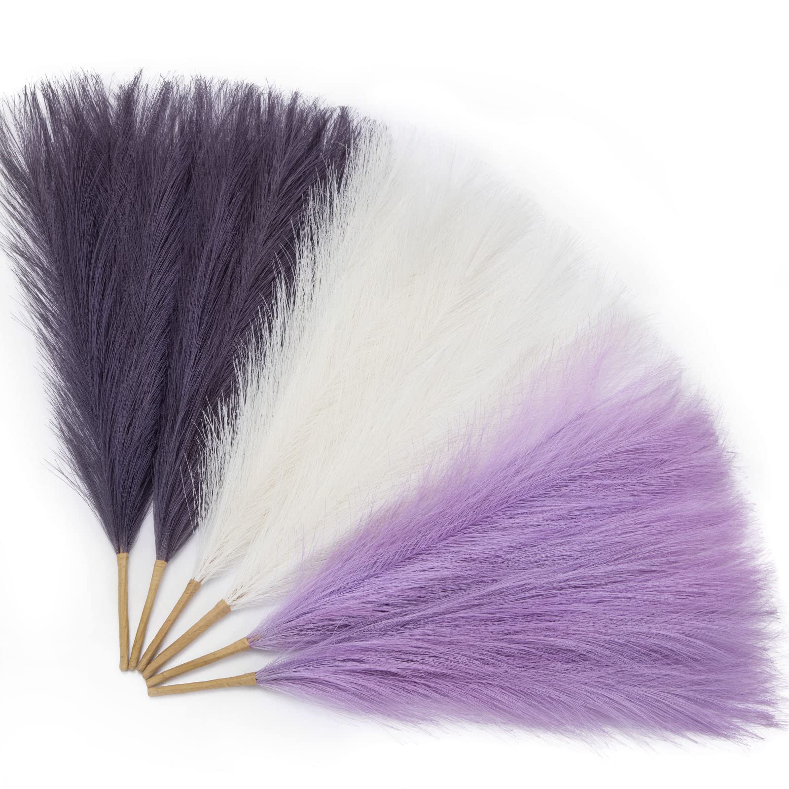 Serwalin 6 Purple Pampas Grass Artificial 45cm Faux Mini Pampas Grass Purple Living Room Decor Pampas Grass Fluffy Silk Flowers Short Vase Filler for Dining Table Centerpieces for Dining Table