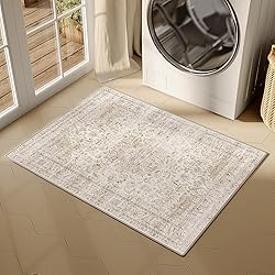 WondRg 2x3 Washable Beige Vintage Area Rug for