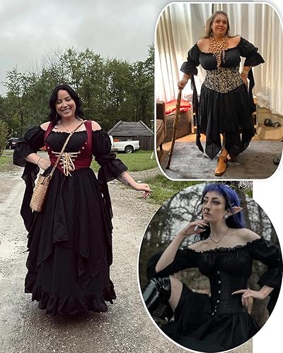 NSPSTT Victorian Dress Renaissance Costume Women Gothic Witch Dress  Medieval Wedding Dress(L/XL, Black)