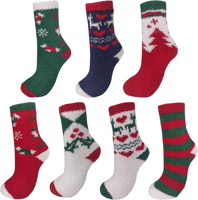 4 Paar Weihnachtssocken Damen 39-42 - Kuschelsocken Mit Weihnachtsmotiven