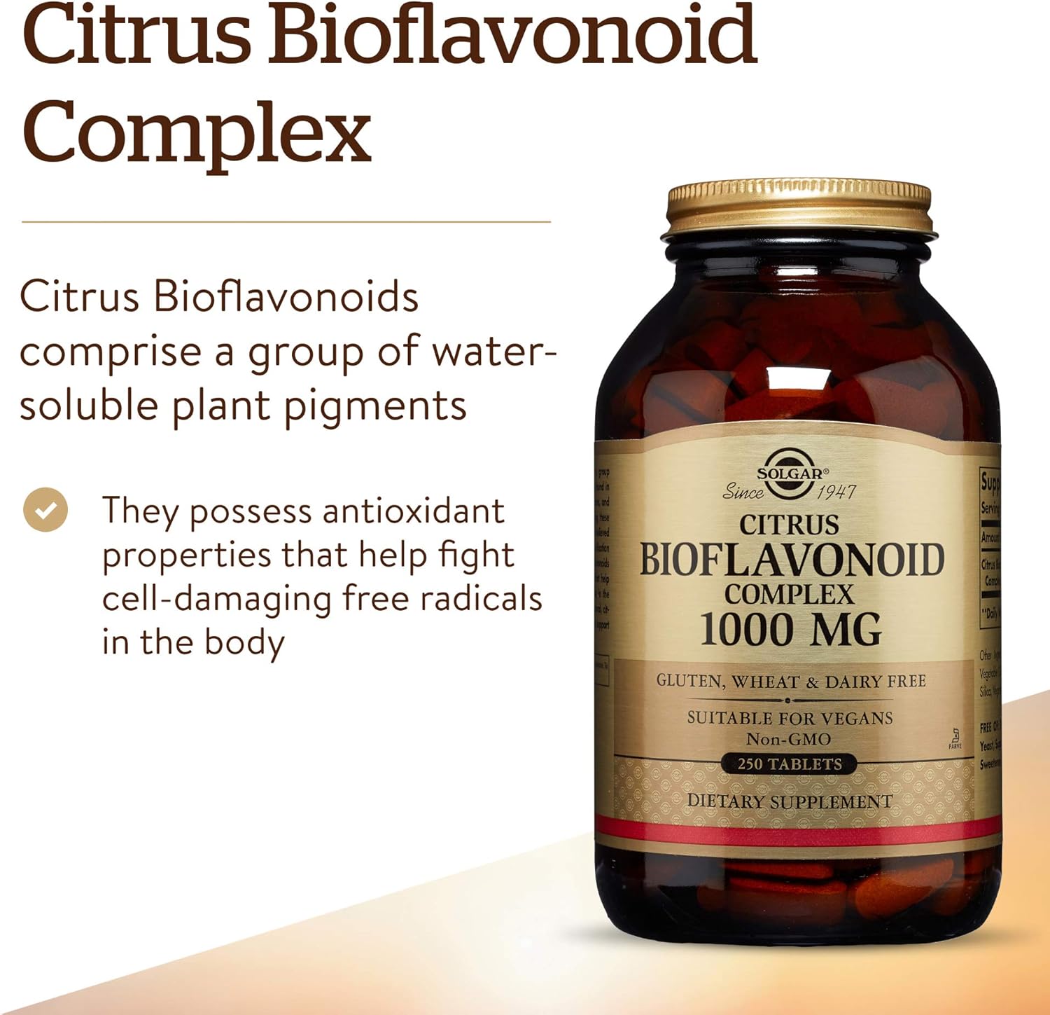 Solgar Citrus Bioflavonoid Complex 1000 mg, 250 Tablets - Antioxidant Support - Promotes Optimal Health - Non-GMO, Vegan, Gluten Free, Dairy Free, Kosher - 250 Servings: Health & Personal Care
