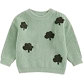 Baby Boy Girl Cute Long Sleeve Crew Neck Clover Embroidery Sweater Toddler St Patricks Day Outfit