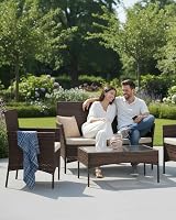 KEPLIN 4 Piece Rattan Garden Furniture Set Beige Outdoor Sofa & Chairs view 6
