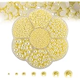 5600PCS Half Round Pearls Flatback Imitation Pearls for Crafts,7 Sizes for DIY Nails Art Crafting,Jewelry Making, Shoes,Cup,Phone Decoration (Yellow)