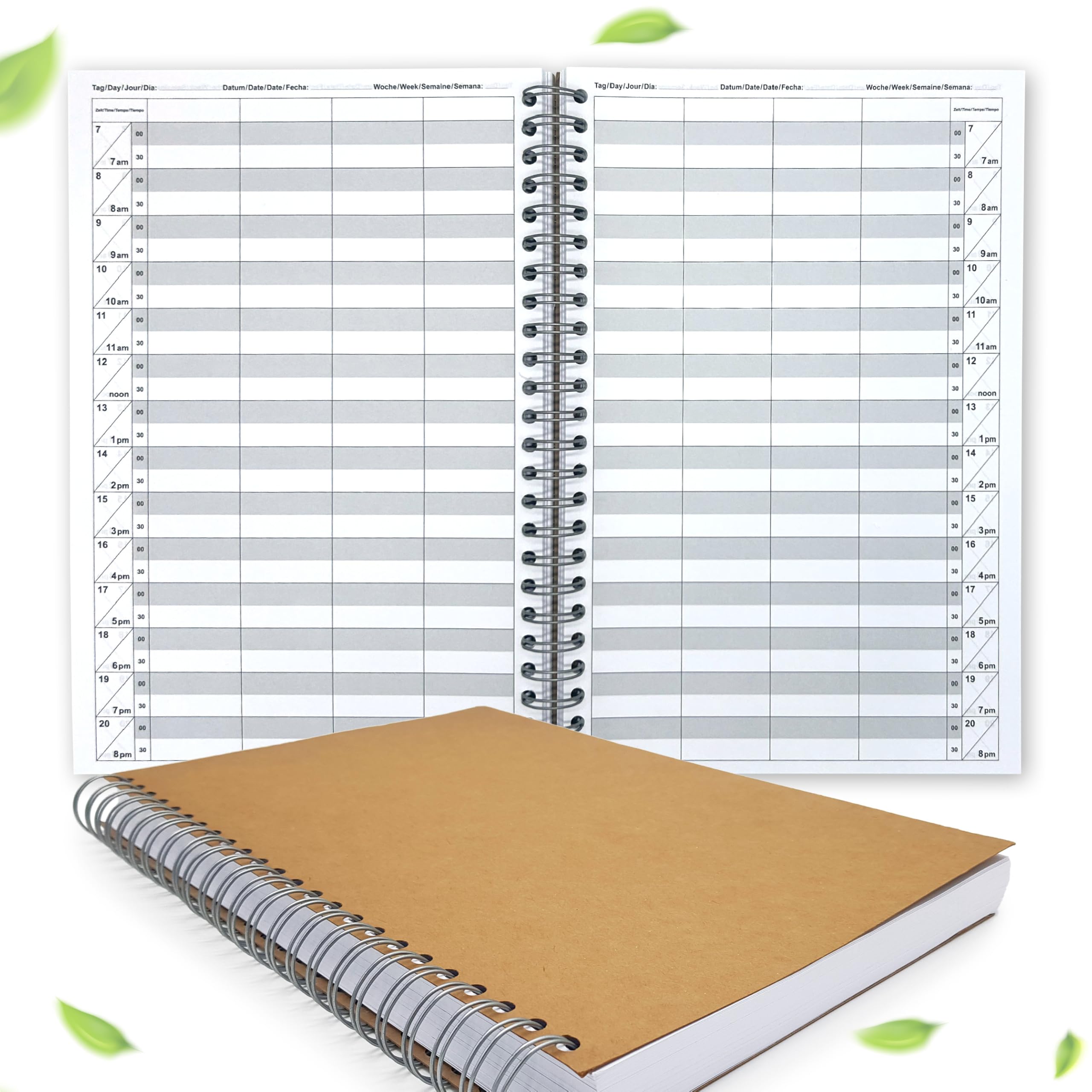 Appointment book for hairdresser, barber-shops, beauty salons, physiotherapy practices for 1-10 assistants and 10, 15 or 30 minute time slots – sturdy spiral binding (4 columns 30 minutes time slots)